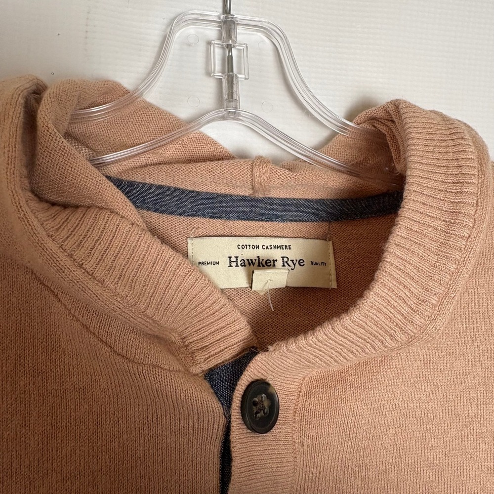 Hawker Rye Mens Cotton Cashmere Striped Henley Hoodie Sweater Tan Large Soft - Picture 3 of 9